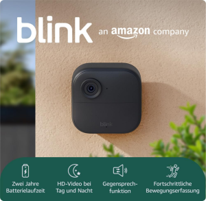 Blink-Kamera Outdoor 4 | Kabellose intelligente HD-Sicherheitskamera, zwei Jahre Batterielaufzeit, funktioniert mit Alexa | 1-Kamera-System mit enthaltenem Sync Module Core | IP65